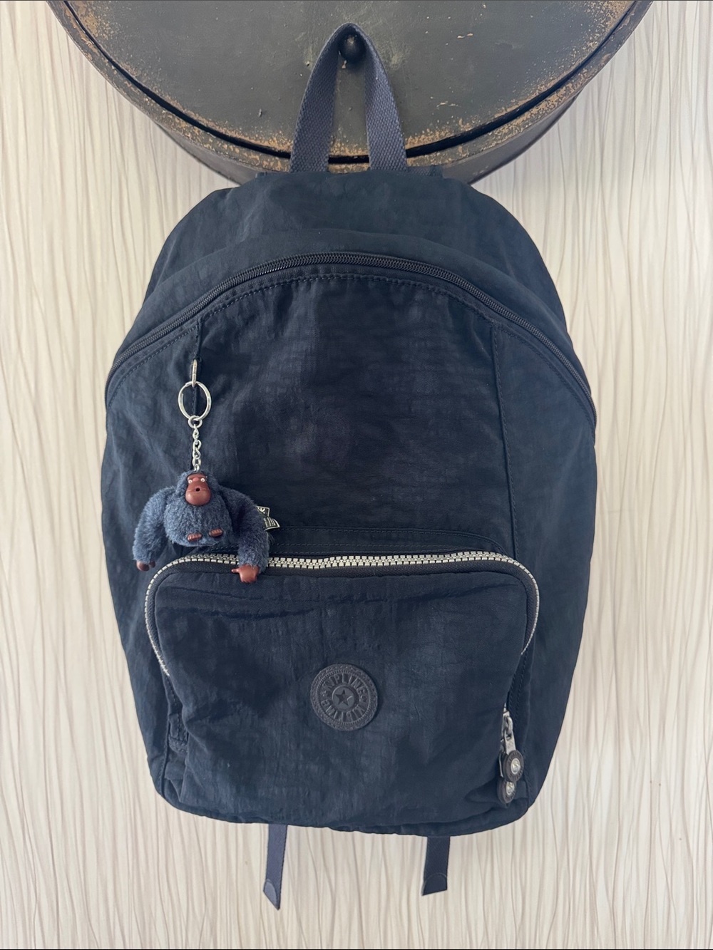 Kipling Navy Blue Classic Backpack with Monkey Keychain